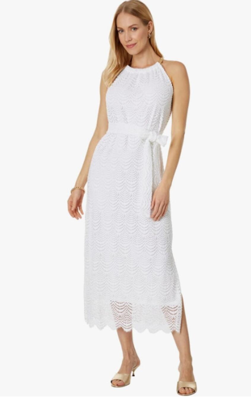 LILLY PULITZER Bingham Lace Midi Dress XS Resort White Scalloped Shell NWT